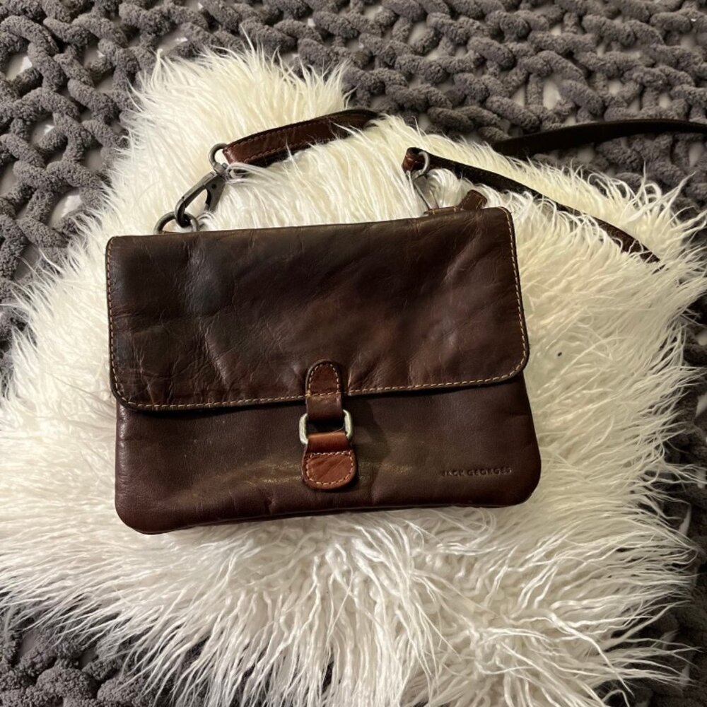 JACK GEORGES BROWN LEATHER CROSSBODY MINI WITH REMOVEABLE STRAP